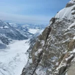 view of ascent of Slovak Direct. Fun times with high pressure on the south face